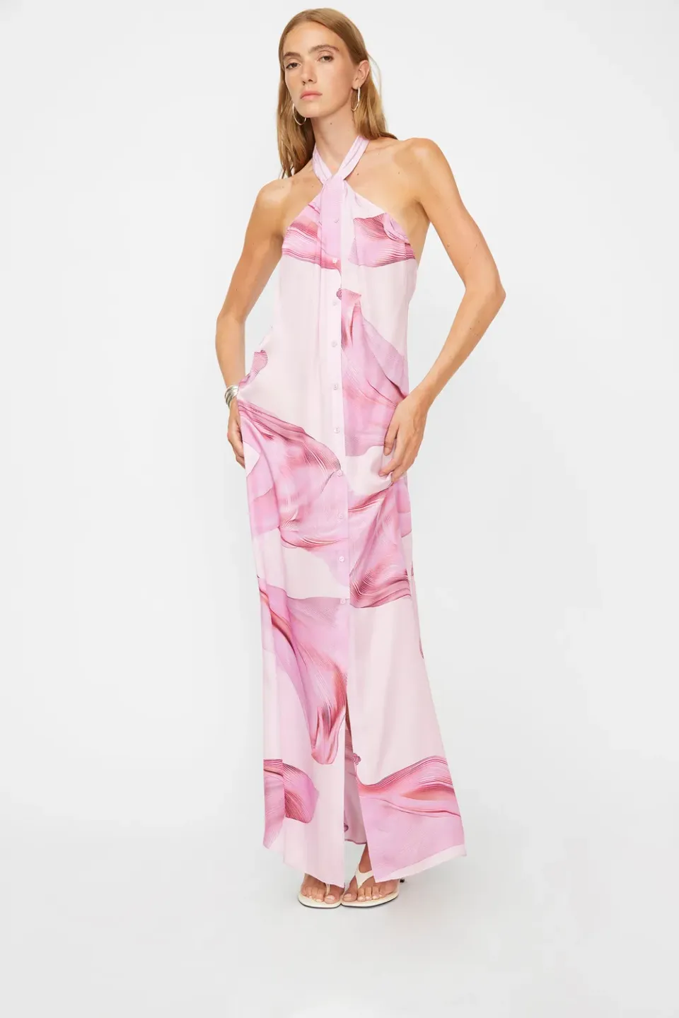 Isabelle Blanche rochie lungă satin roz arctic