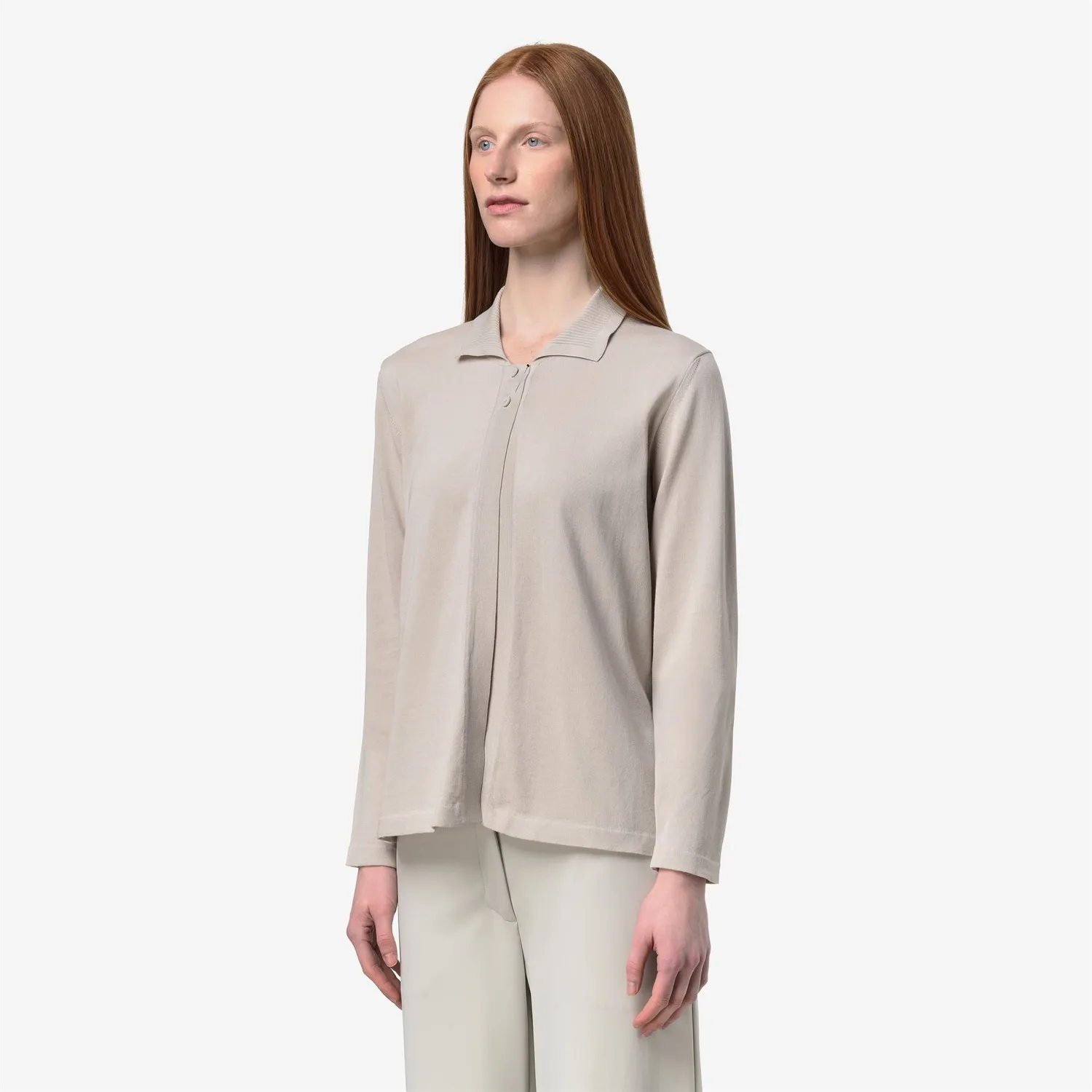 K-Way Lenid pulover dama bej cu guler polo