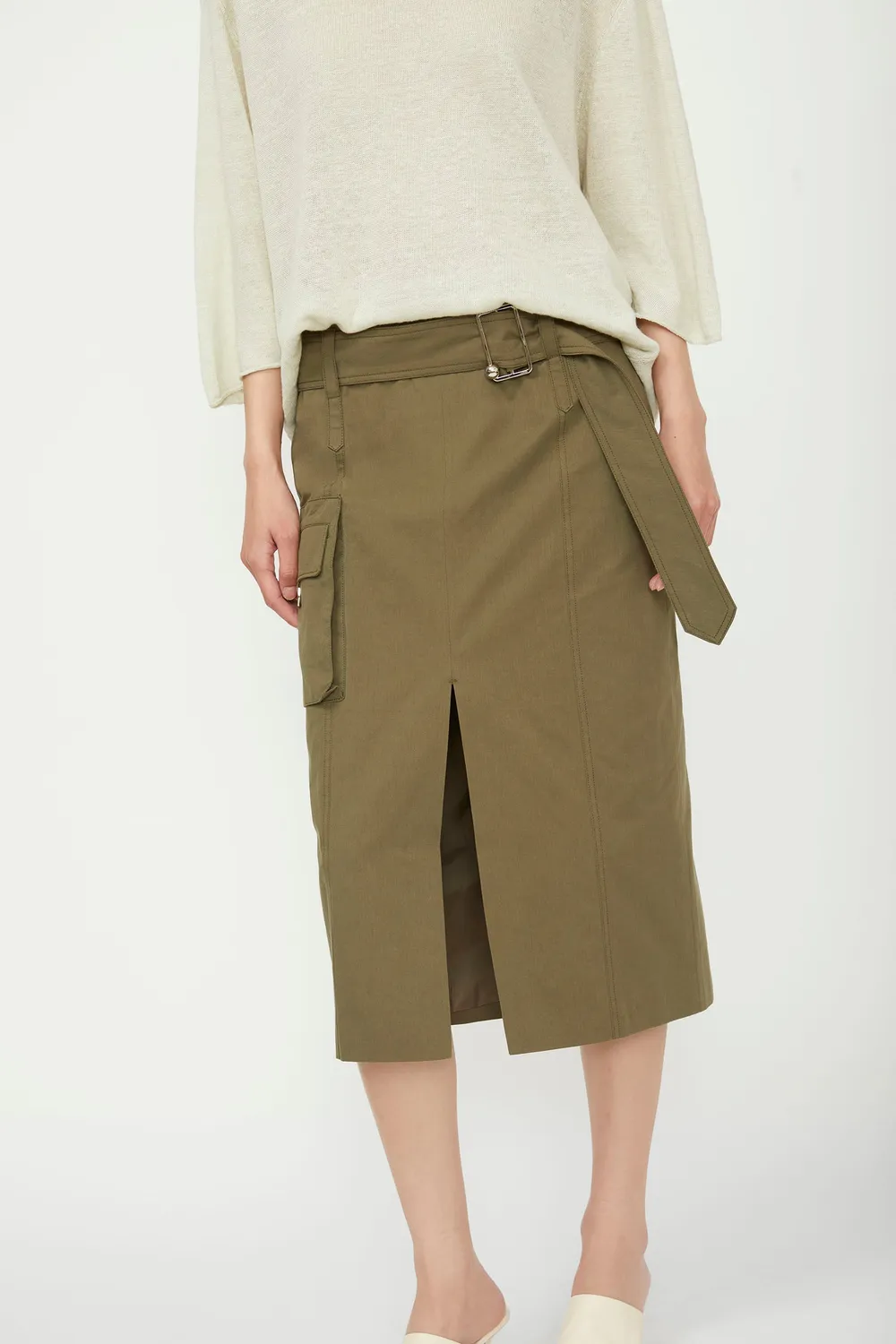 Isabelle Blanche fusta midi bumbac Cypress cu crapatura