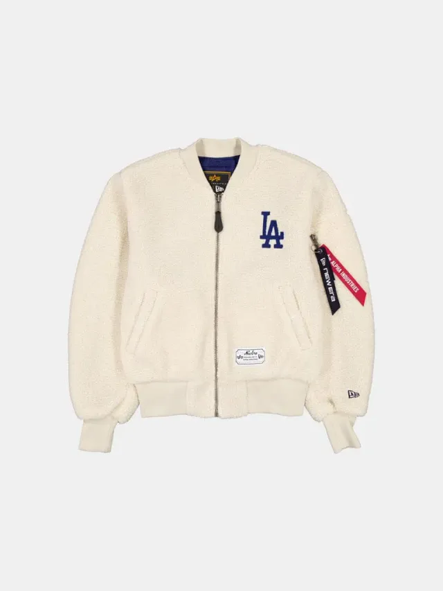 Alpha Industries MA-1 Dodgers geaca bomber dama cream sherpa