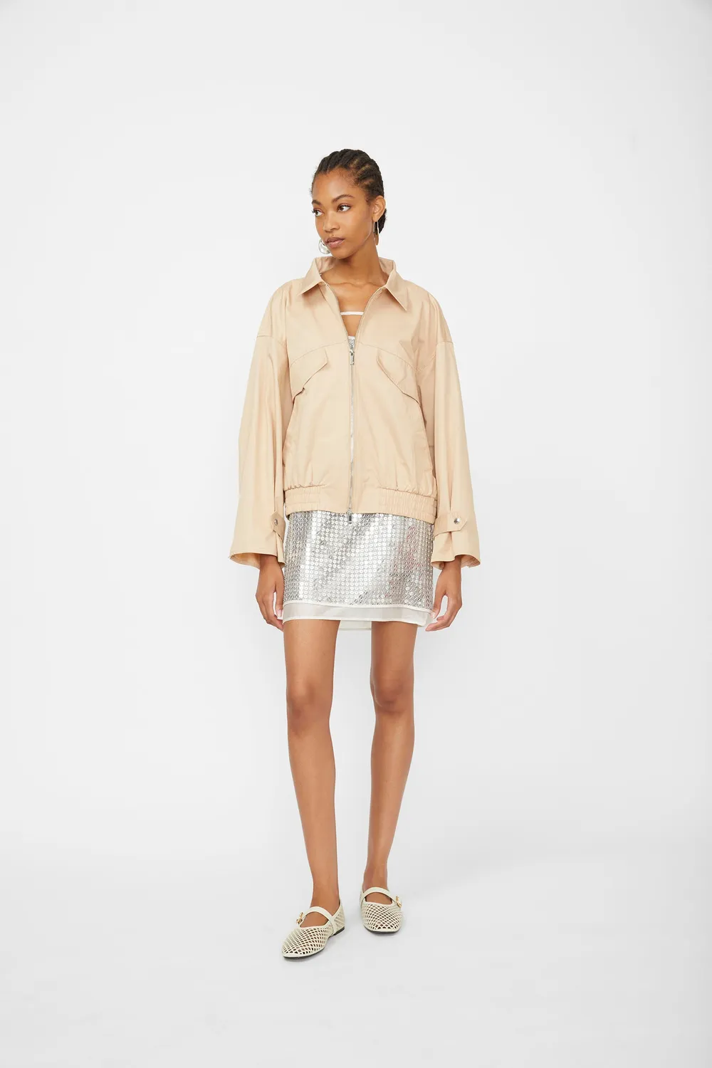 Isabelle Blanche geaca bomber bumbac Dusty Sand cu nod