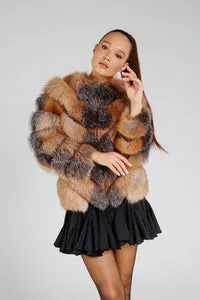 Mareus 373 haină blană vulpe damă maro Brown Frost 60cm