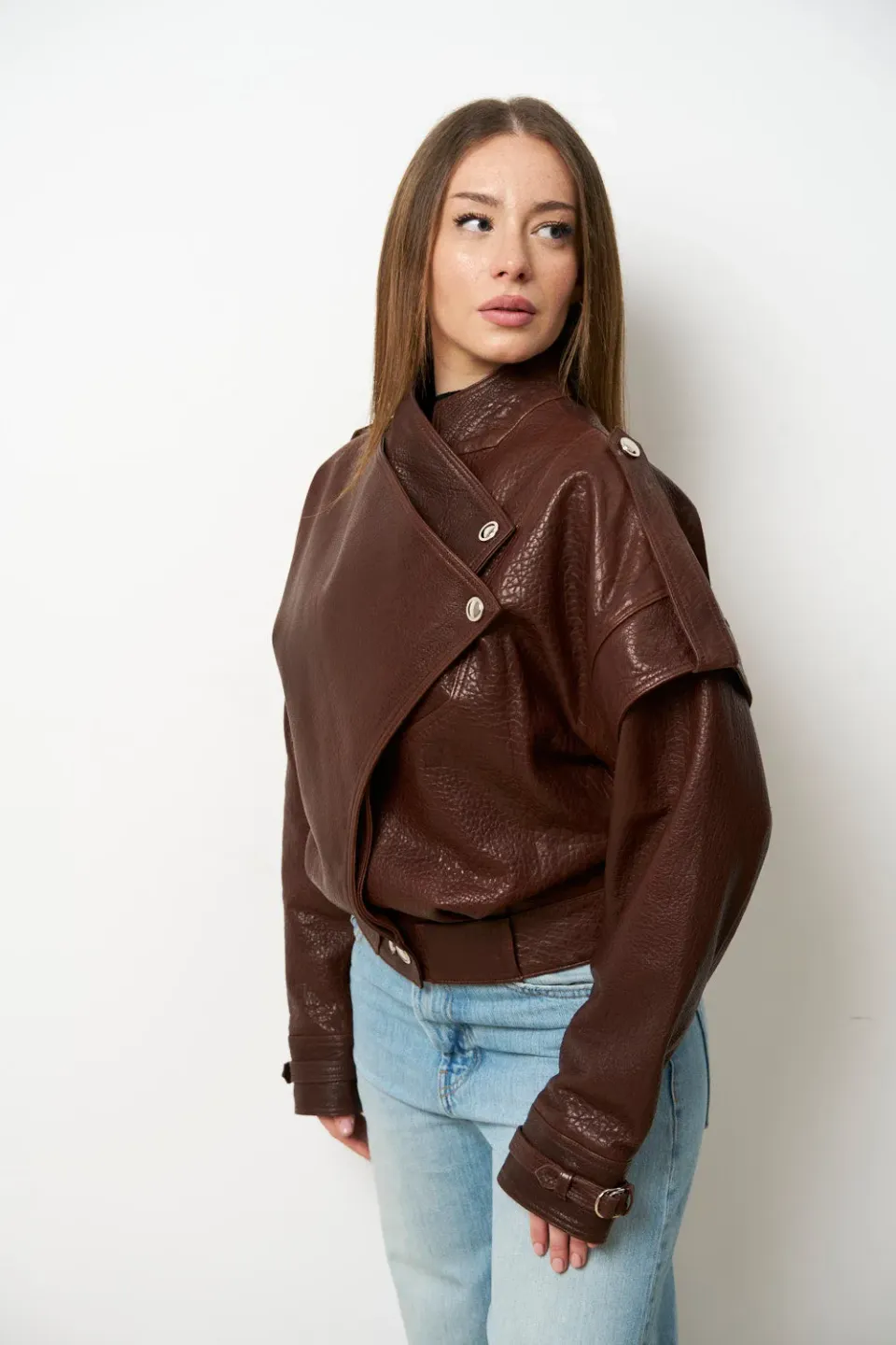 Mareus 619 geacă piele damă cognac amber piele jumbo
