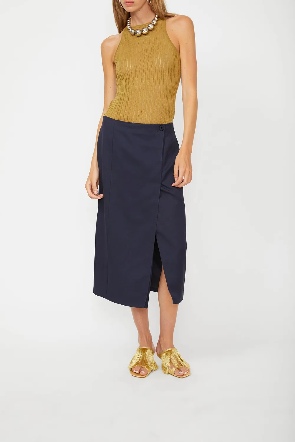 Isabelle Blanche fusta midi pliseuri bleumarin
