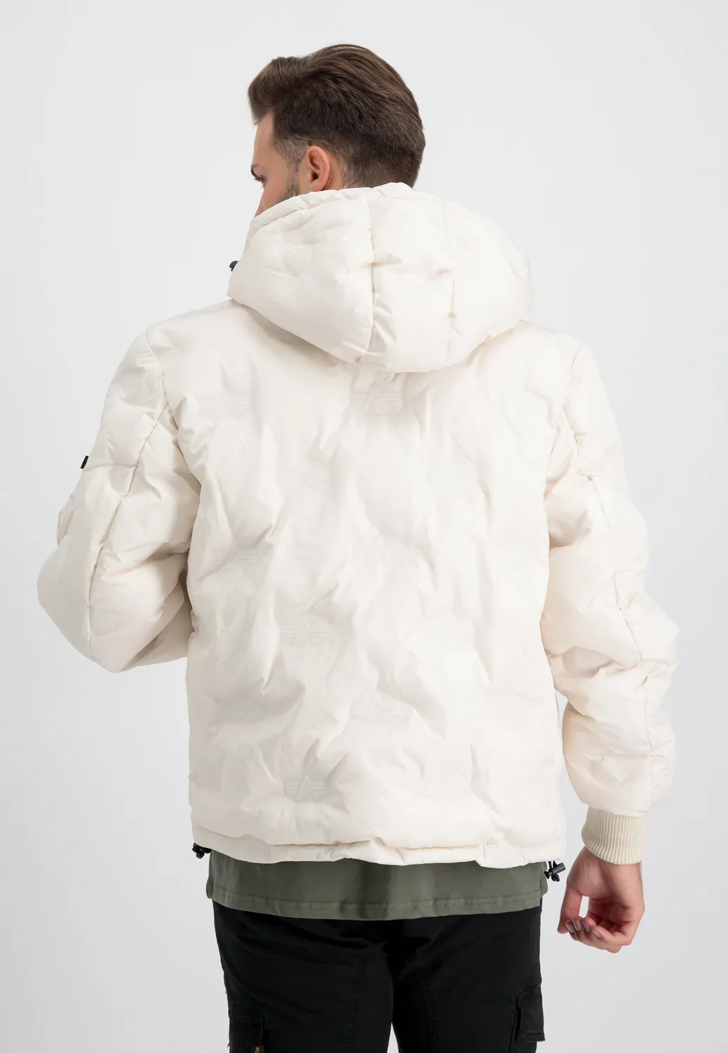 Alpha Industries Hooded Logo geaca puf alba cu gluga