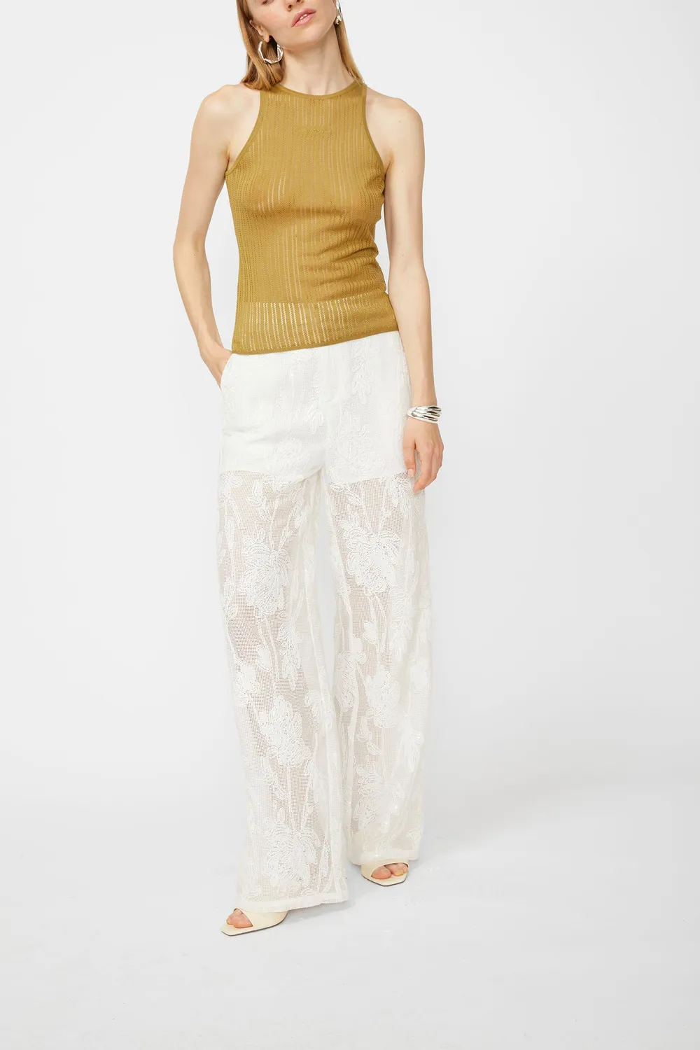 Isabelle Blanche top tricotat perforat custard S