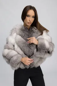 Mareus Arctic Silver 454 haină blană vulpe argintie cu glugă