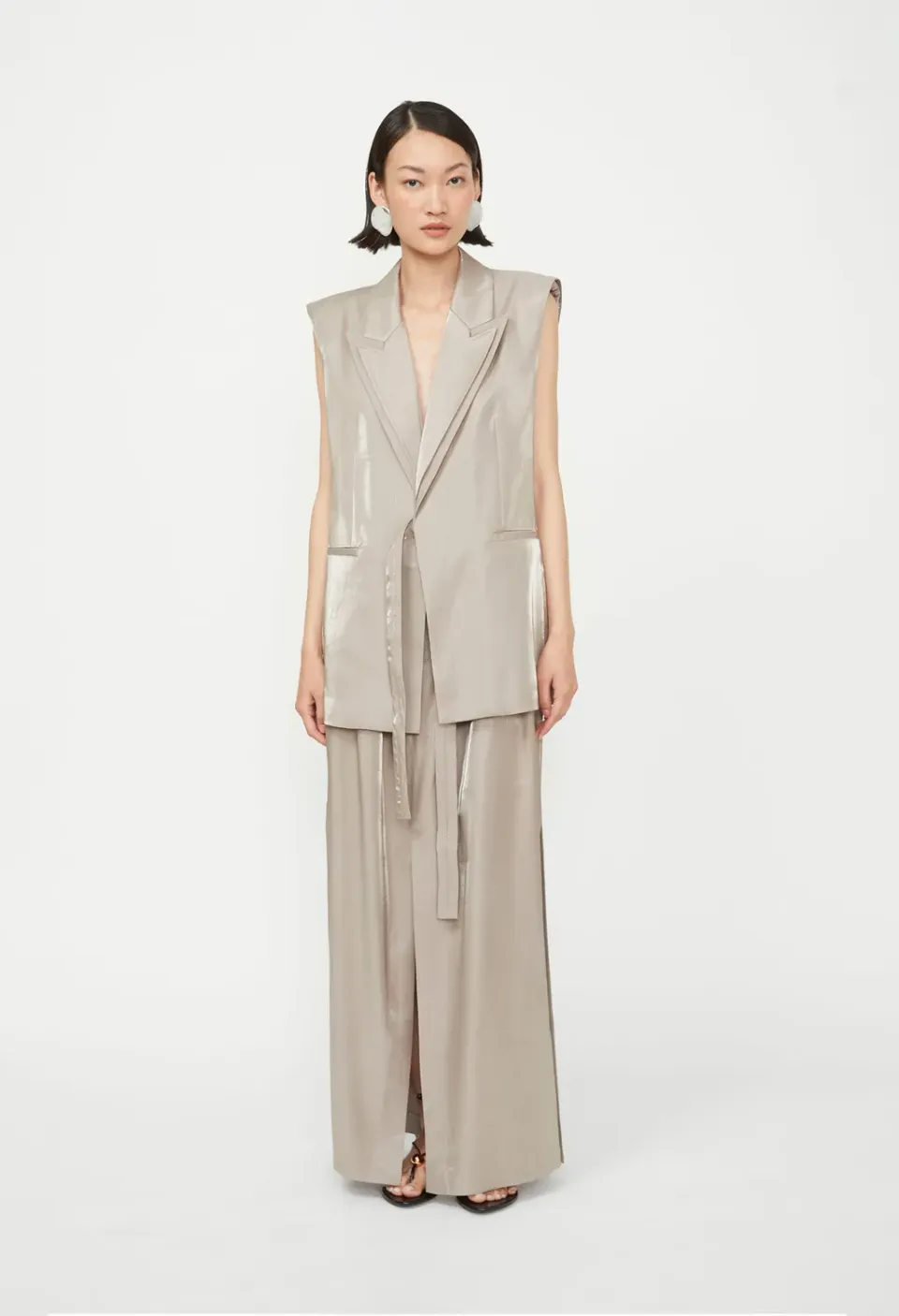 Isabelle Blanche Blazer sacou damă taupe satinat