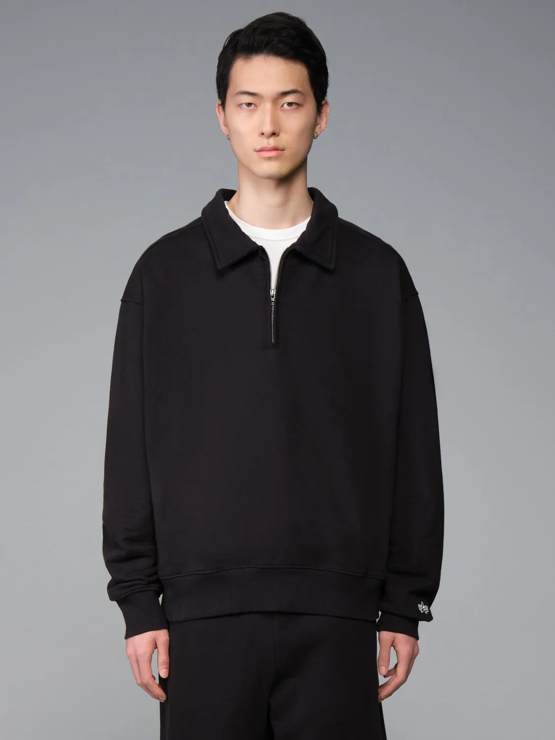 Alpha Industries Essential Quarter Zip bluza negru bumbac
