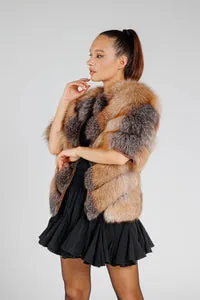 Mareus 373 haină blană vulpe damă maro Brown Frost 60cm