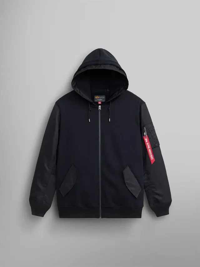 Alpha Industries MA-1 Zip Up hanorac negru bumbac cu gluga