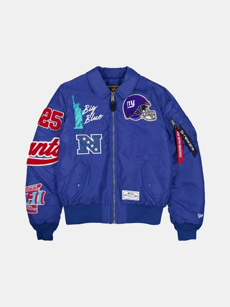 Alpha Industries New York Giants MA-1 bomber geacă albastră brodată