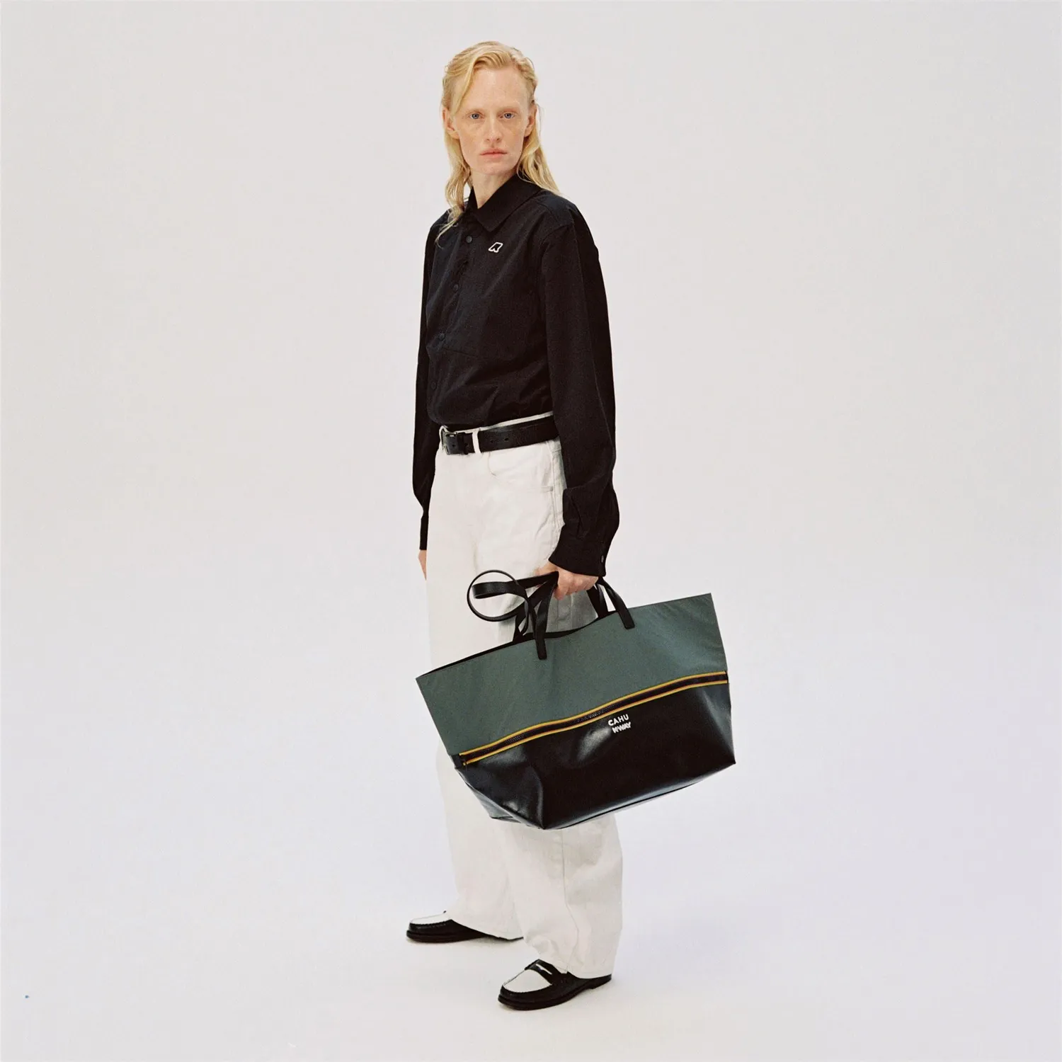 K-Way Pratique Medium geanta tote negru-verde 65 cm