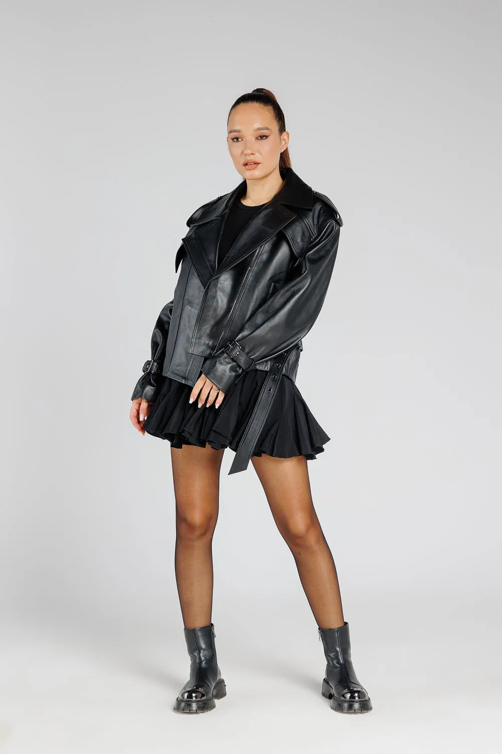 Mareus Diamond 358 geaca piele naturala dama oversized neagra