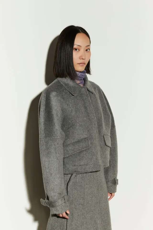 Isabelle Blanche geaca cropped gri lana M