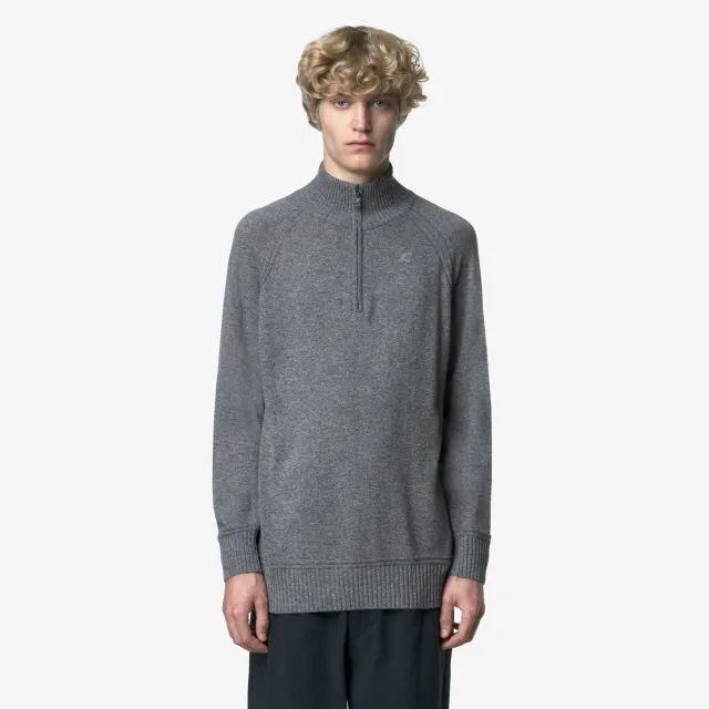 K-Way Cadras Wool Cashmere polo bărbați Grey Mid Mel half-zip