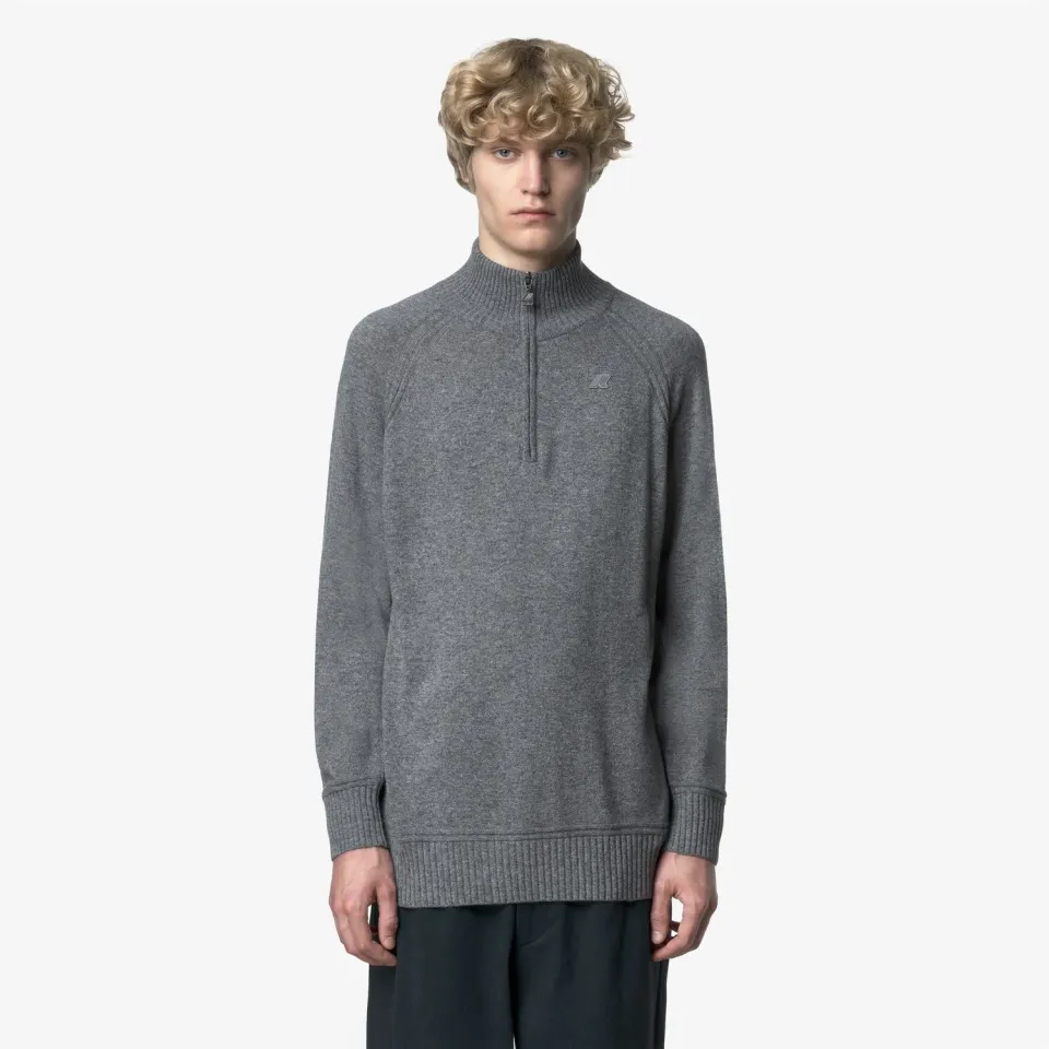 K-Way Cadras Wool Cashmere polo bărbați Grey Mid Mel half-zip
