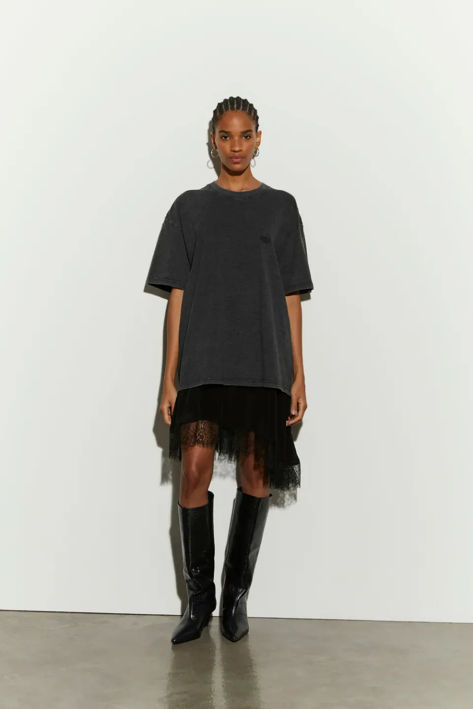 Isabelle Blanche tricou antracit bumbac dantela