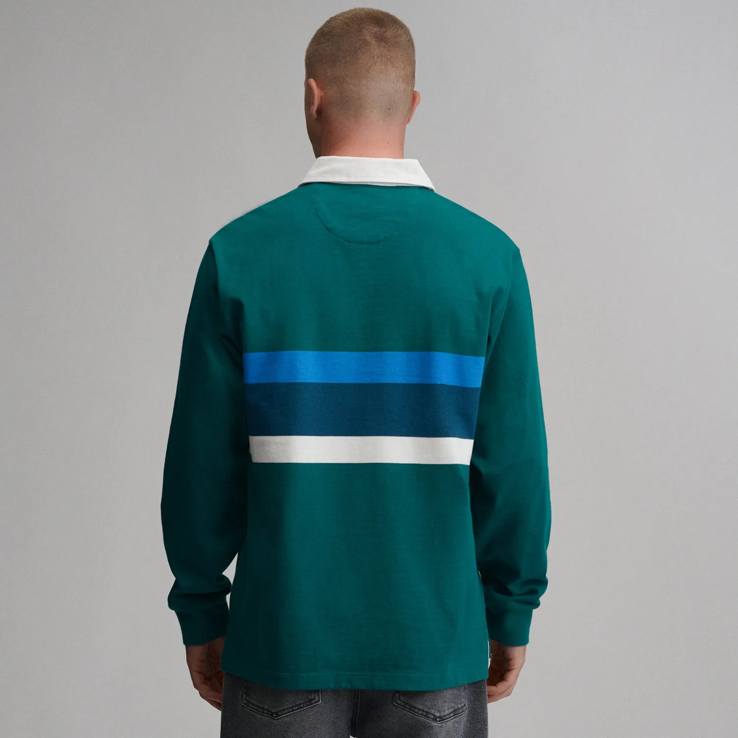 Eddie Bauer Rugby Stripe Crew bluză Dk Chambray cu dungi