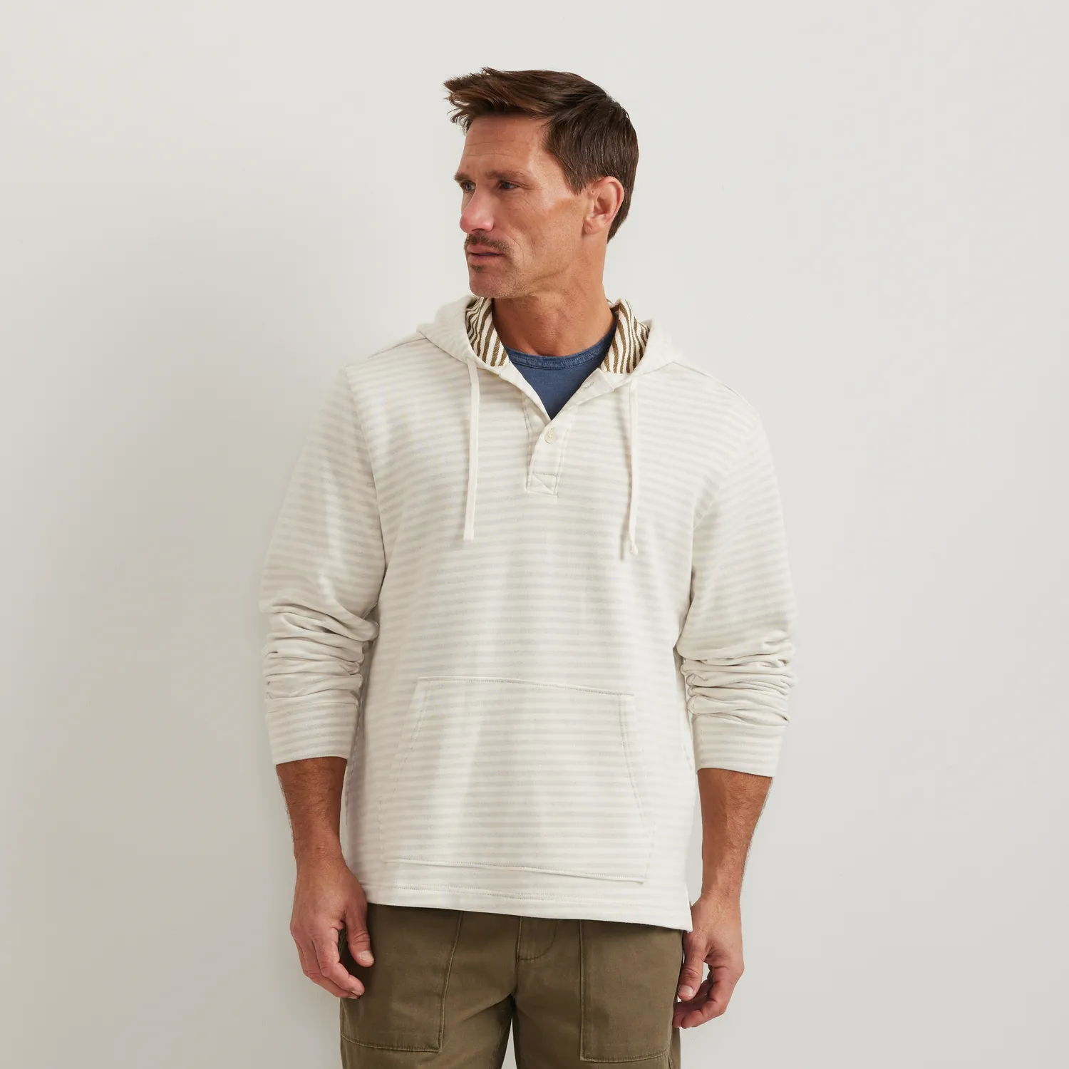 Eddie Bauer Henley Hoodie hanorac barbati ivory bumbac