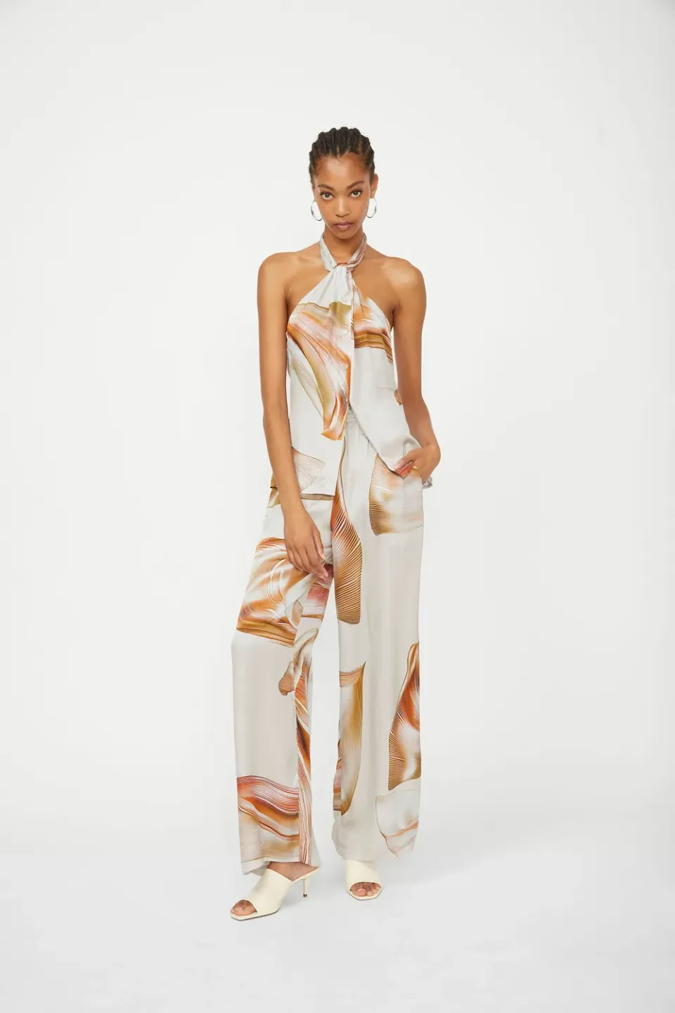Isabelle Blanche top satin vâscoză taupe imprimat