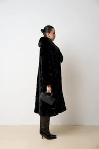 Mareus 596 haină blană vizon neagră Jet Black cu vulpe