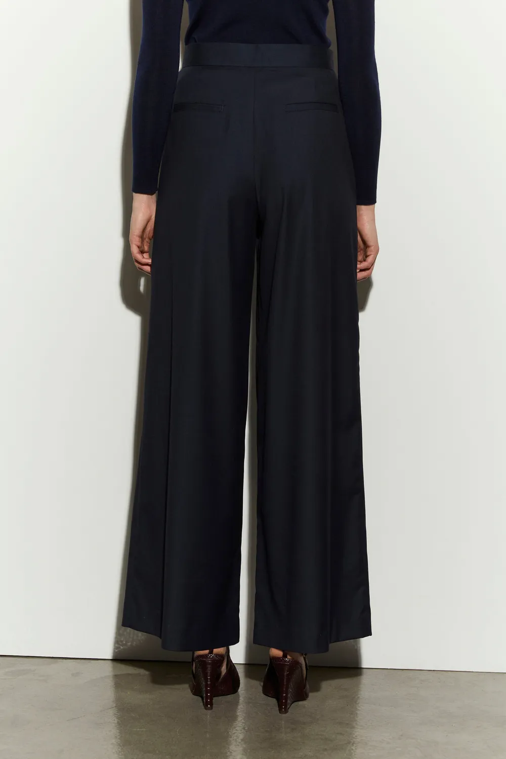 Isabelle Blanche pantaloni largi blue nights M pliuri lână