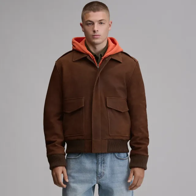 Eddie Bauer Leather Bomber geaca piele barbati Brown