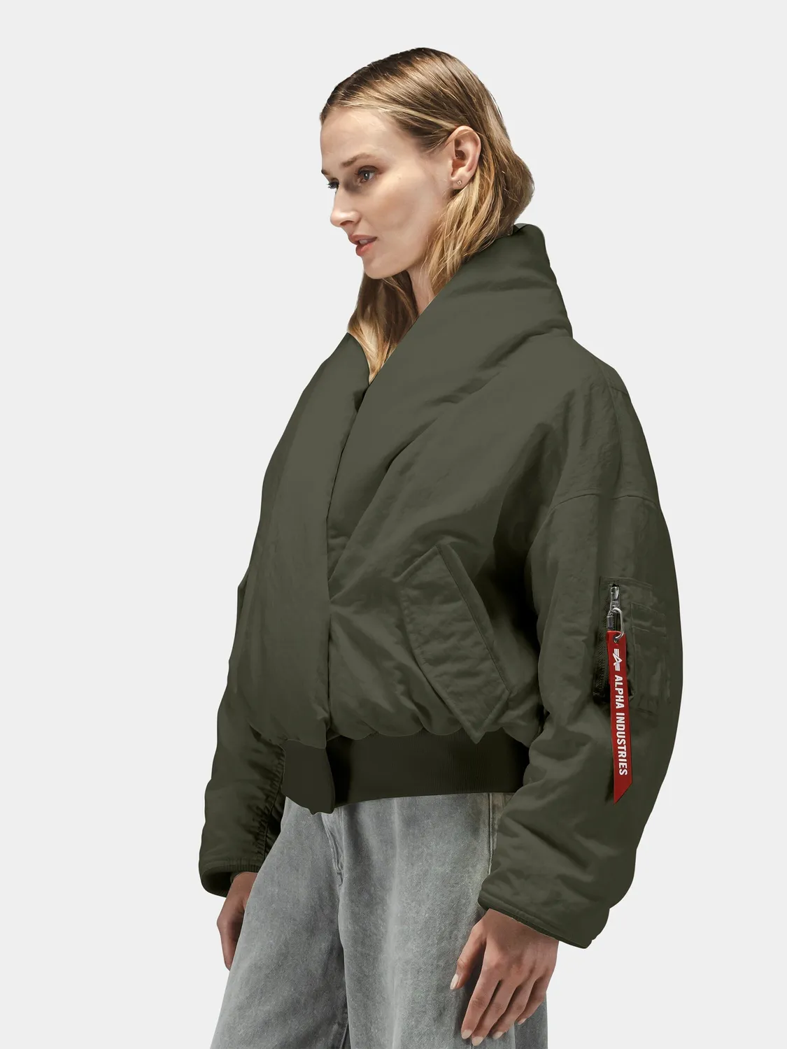 Alpha Industries Shawl Collar geaca bomber dama gri puf