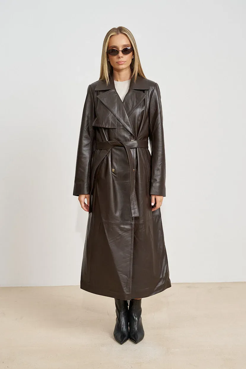 Mareus Fabrica de Blanuri 667 trench piele ciocolatiu 125 cm