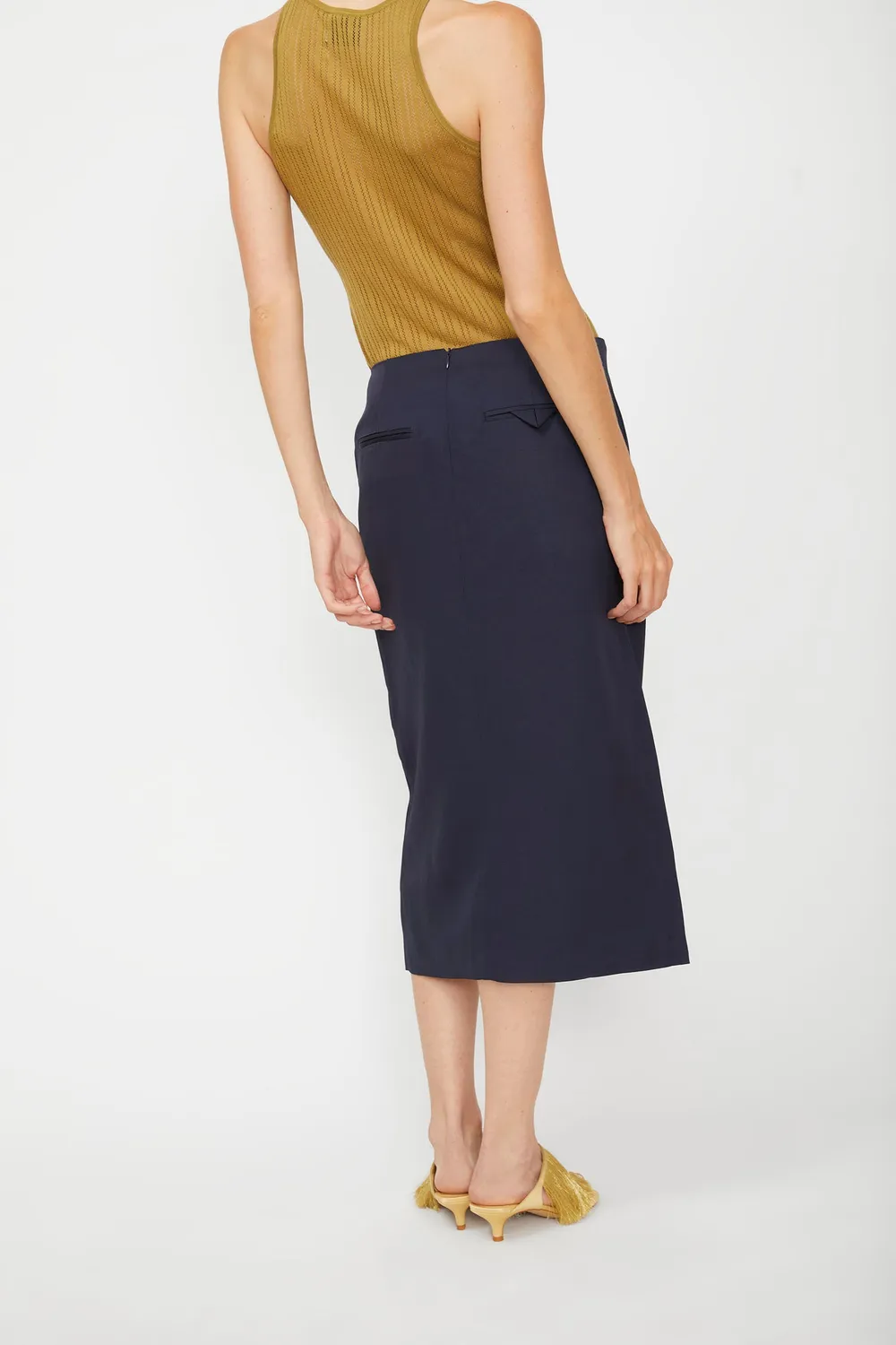 Isabelle Blanche fusta midi pliseuri bleumarin