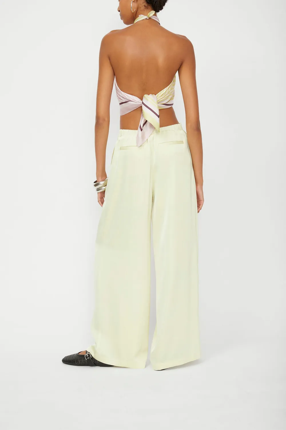 Isabelle Blanche pantaloni limonada satin pliseuri fata