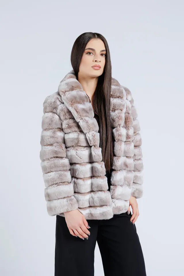Mareus Pearl 176 haină blană rex bej cu rever