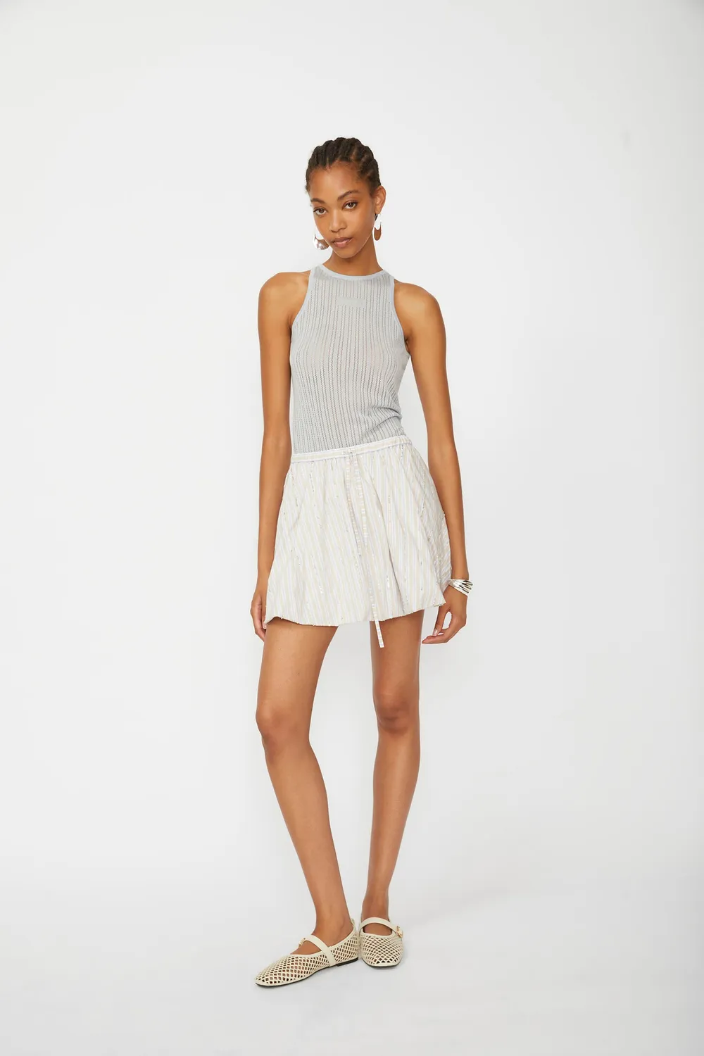 Isabelle Blanche top tricotat perforat custard S
