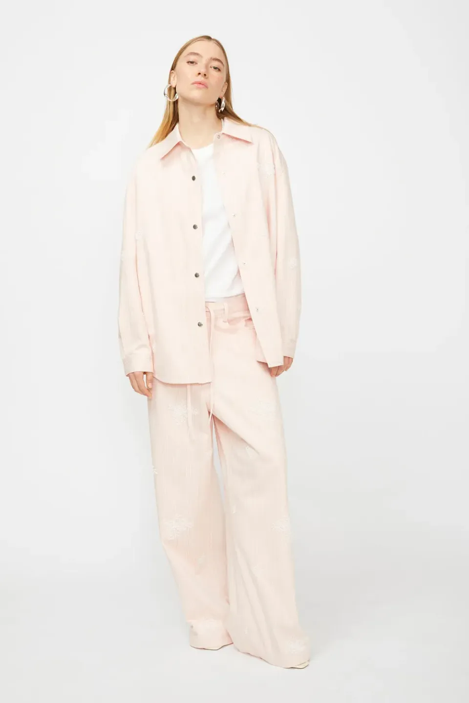 Camasa Isabelle Blanche denim roz cu broderie margele