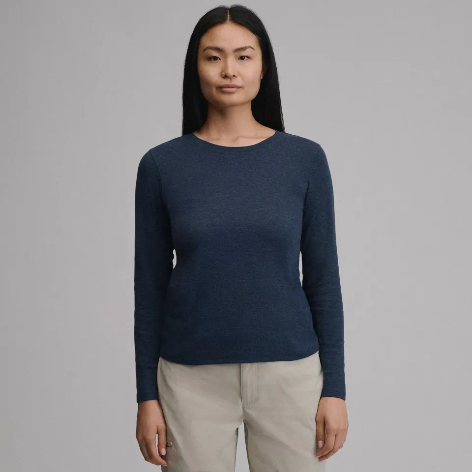 Eddie Bauer Everyday Crewneck tricou dama maneca lunga negru bumbac
