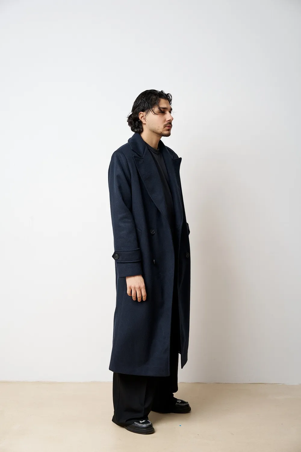 Mareus Navy Blue 528 palton lung lana barbati 125 cm
