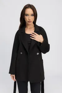 Mareus Noir Élégance 452 palton cașmir negru cu cordon