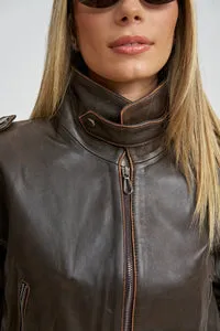 Mareus Vintage 663 geacă piele crop antique brown