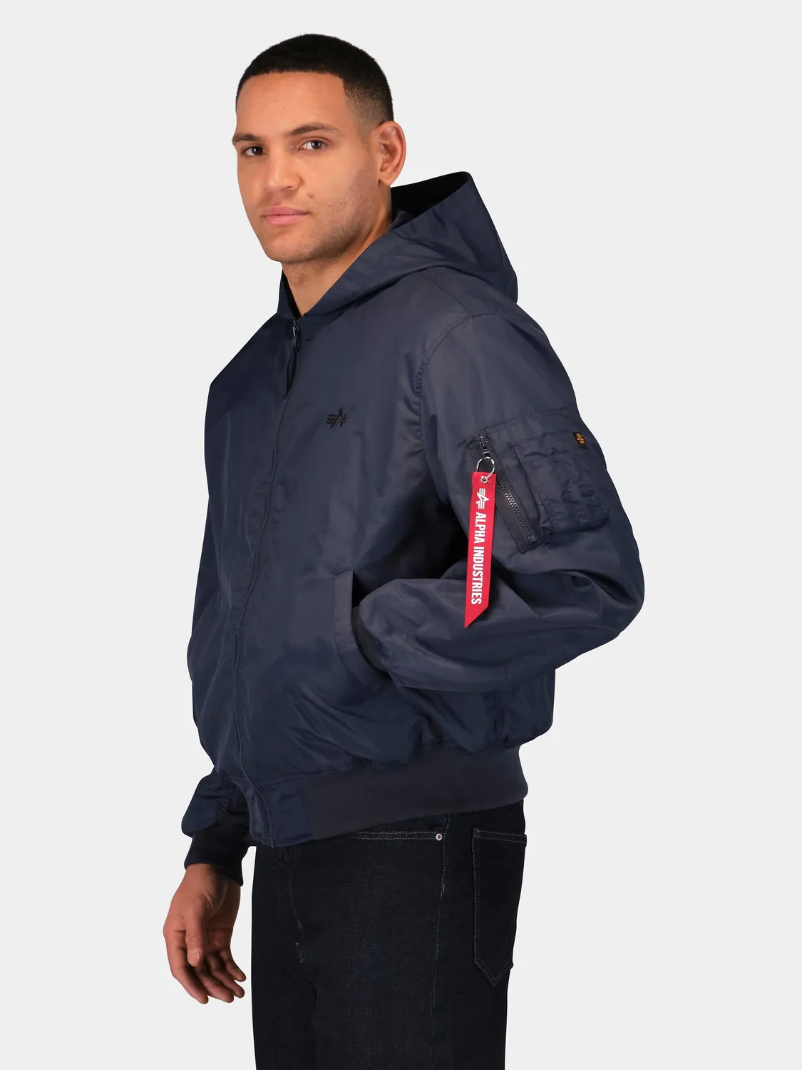 Alpha Industries L-2B Logo Hooded Hunter geaca Replica Blue impermeabila