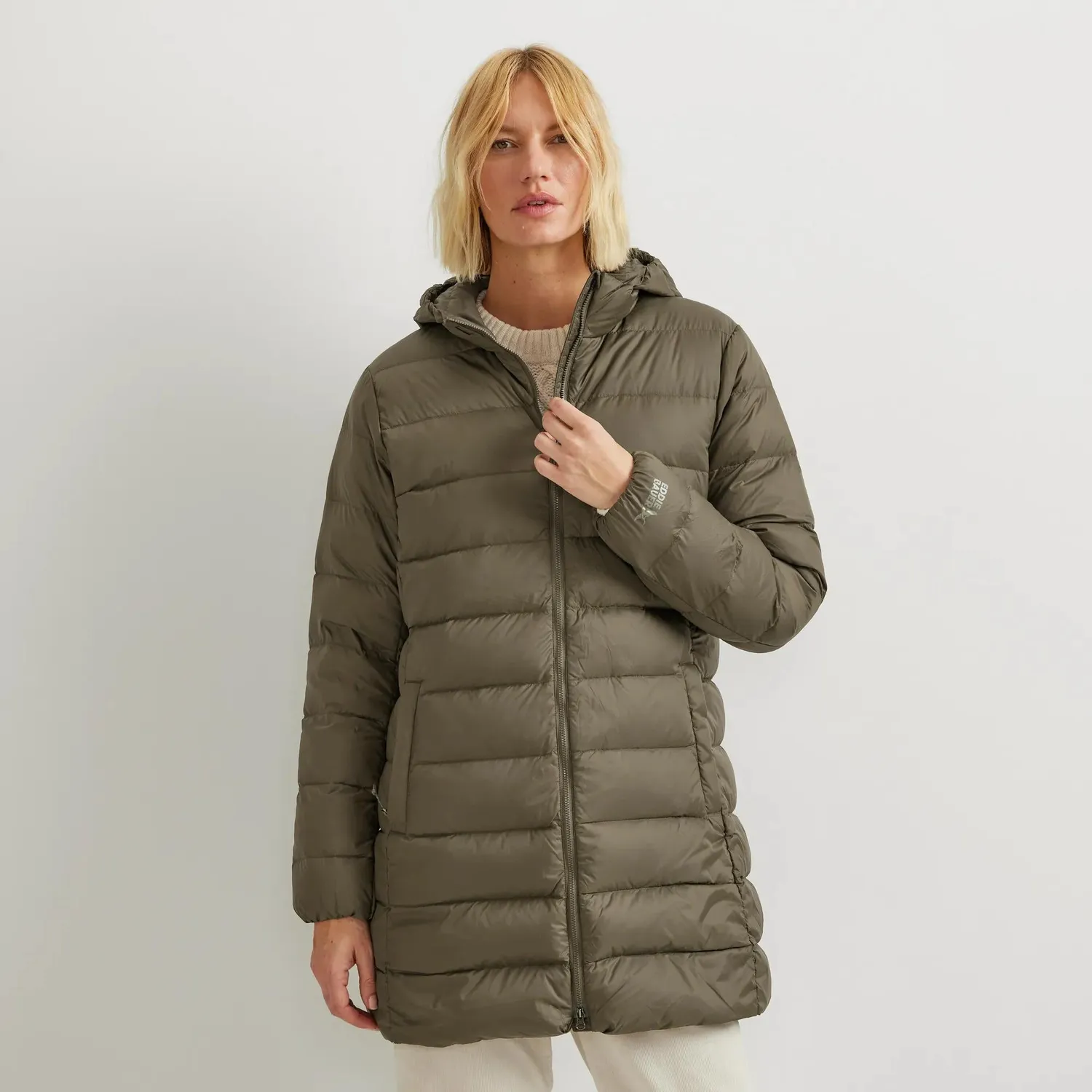 Eddie Bauer CirrusLite parka gri dama cu gluga puf 650
