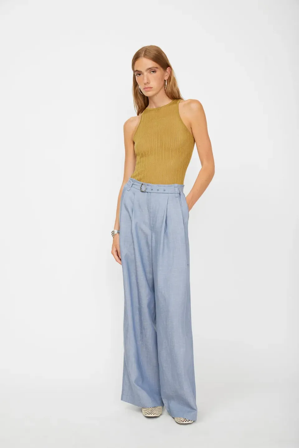 Isabelle Blanche pantaloni denim steel blue tencel-in