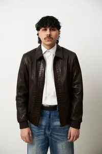 Mareus 615 geaca piele barbati cognac croc bomber