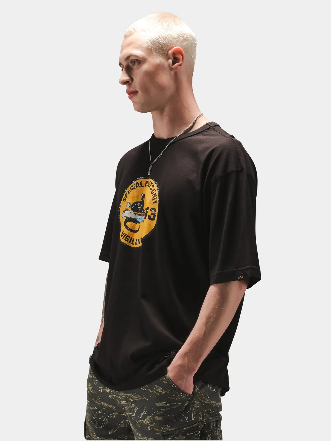 Alpha Industries Relaxed Black Cat tricou negru bumbac