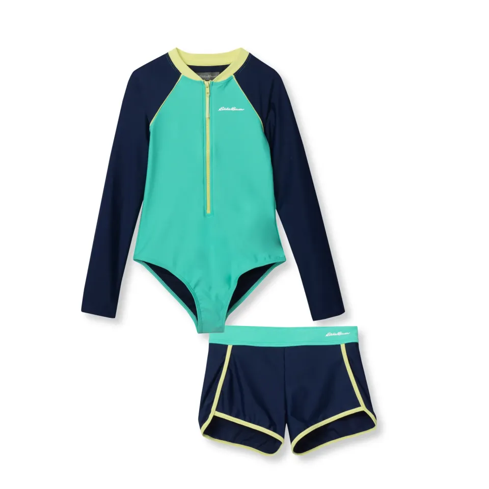 Eddie Bauer Sea Spray costum baie fete Aquamarine maneca lunga