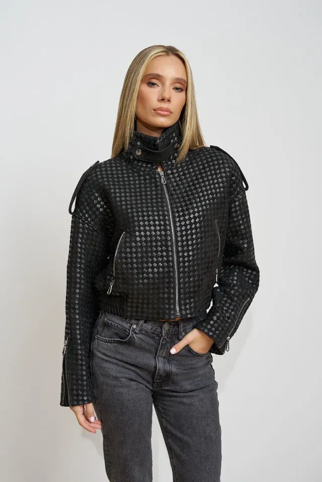 Mareus Diamond Black 660 geacă piele neagră crop