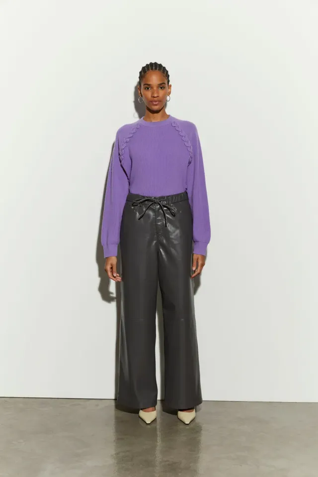 Isabelle Blanche pantaloni piele ecologica ciment