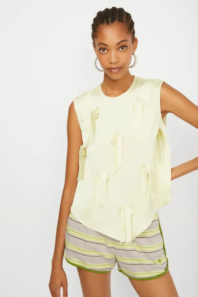 Isabelle Blanche top limonade satinat cu funda