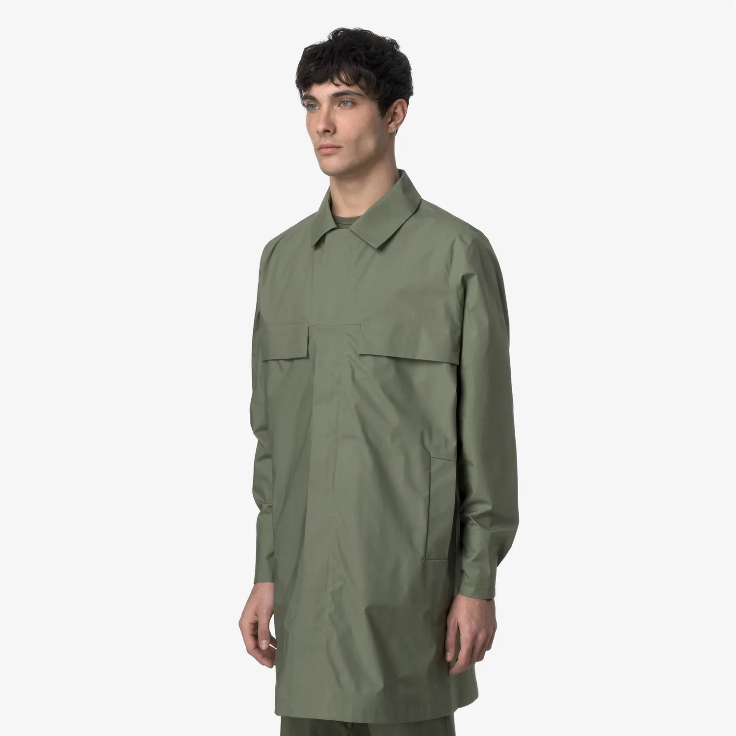 K-Way Poir 3L Poplin geaca verde lichen bej trei sferturi
