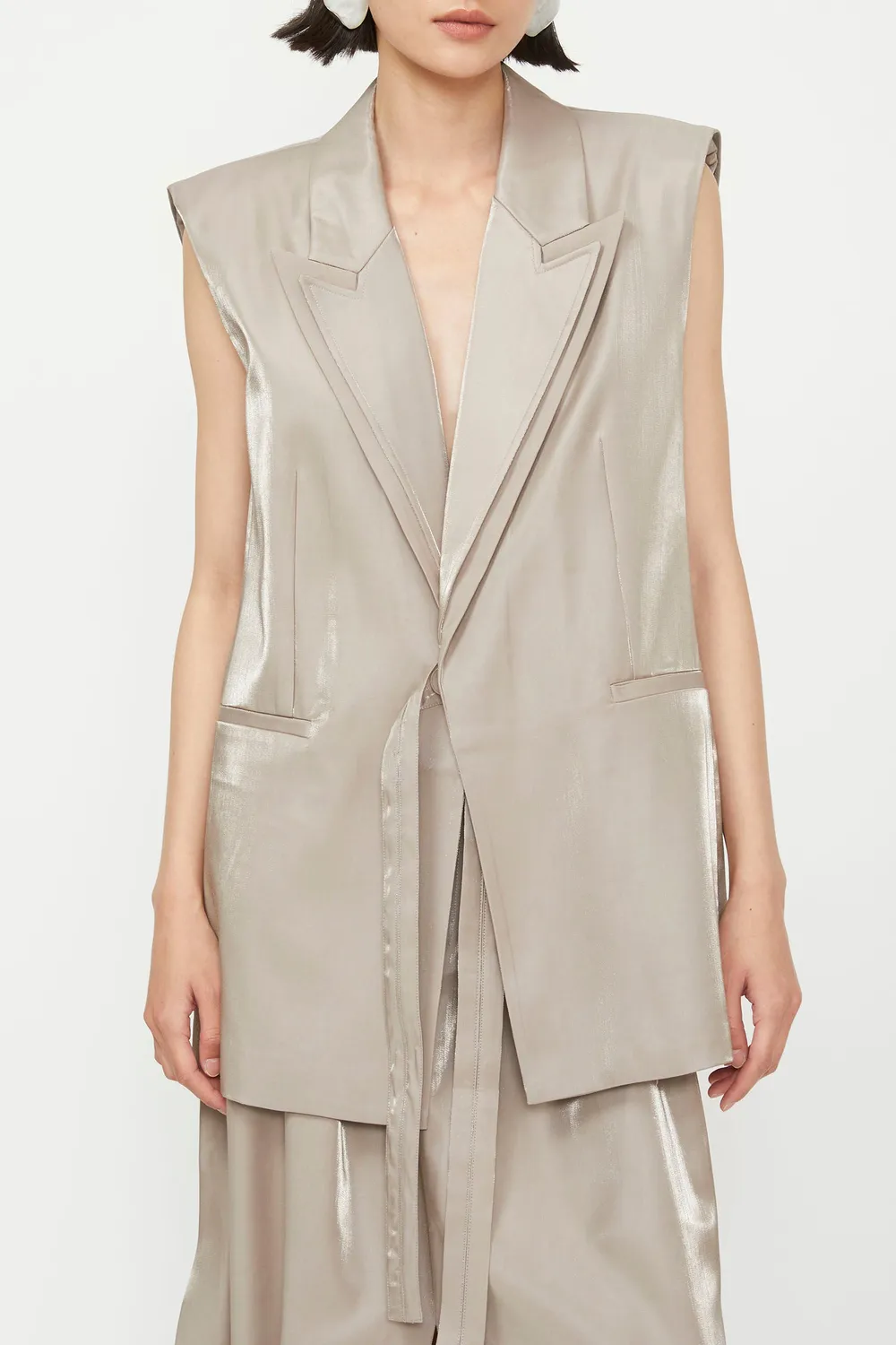 Isabelle Blanche Blazer sacou damă taupe satinat